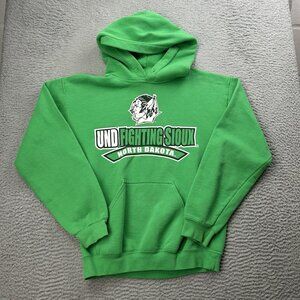 North Dakota Fighting Sioux Pullover Sweatshirt Hoodie Size Small UND Green